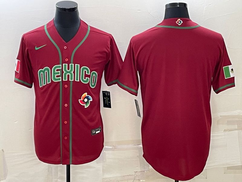 Men 2023 World Cub Mexico Blank Red Nike MLB Jersey6